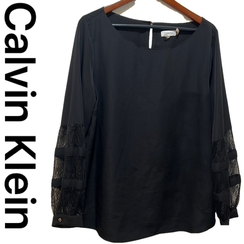 Calvin Klein  long sleeve black blouse size XL GUC..